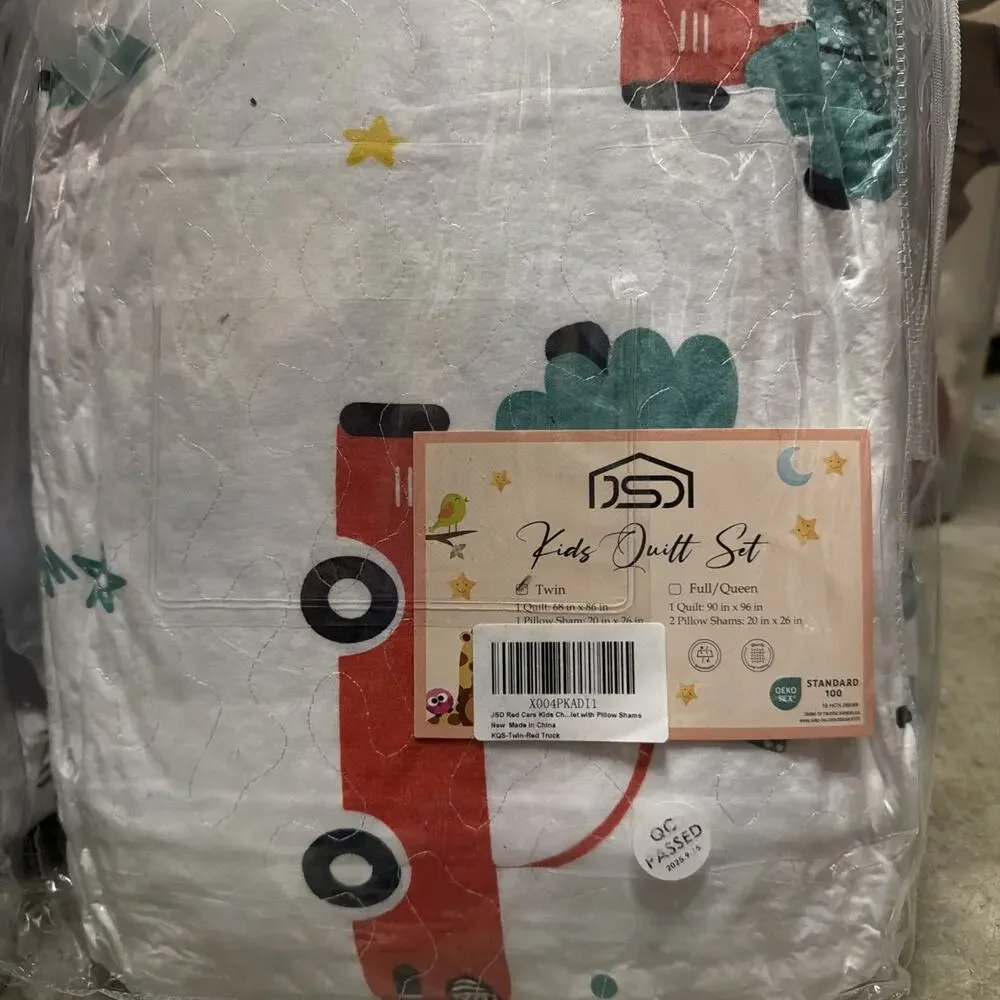 JSD Red Cars Kids Christmas Quilt Set Twin